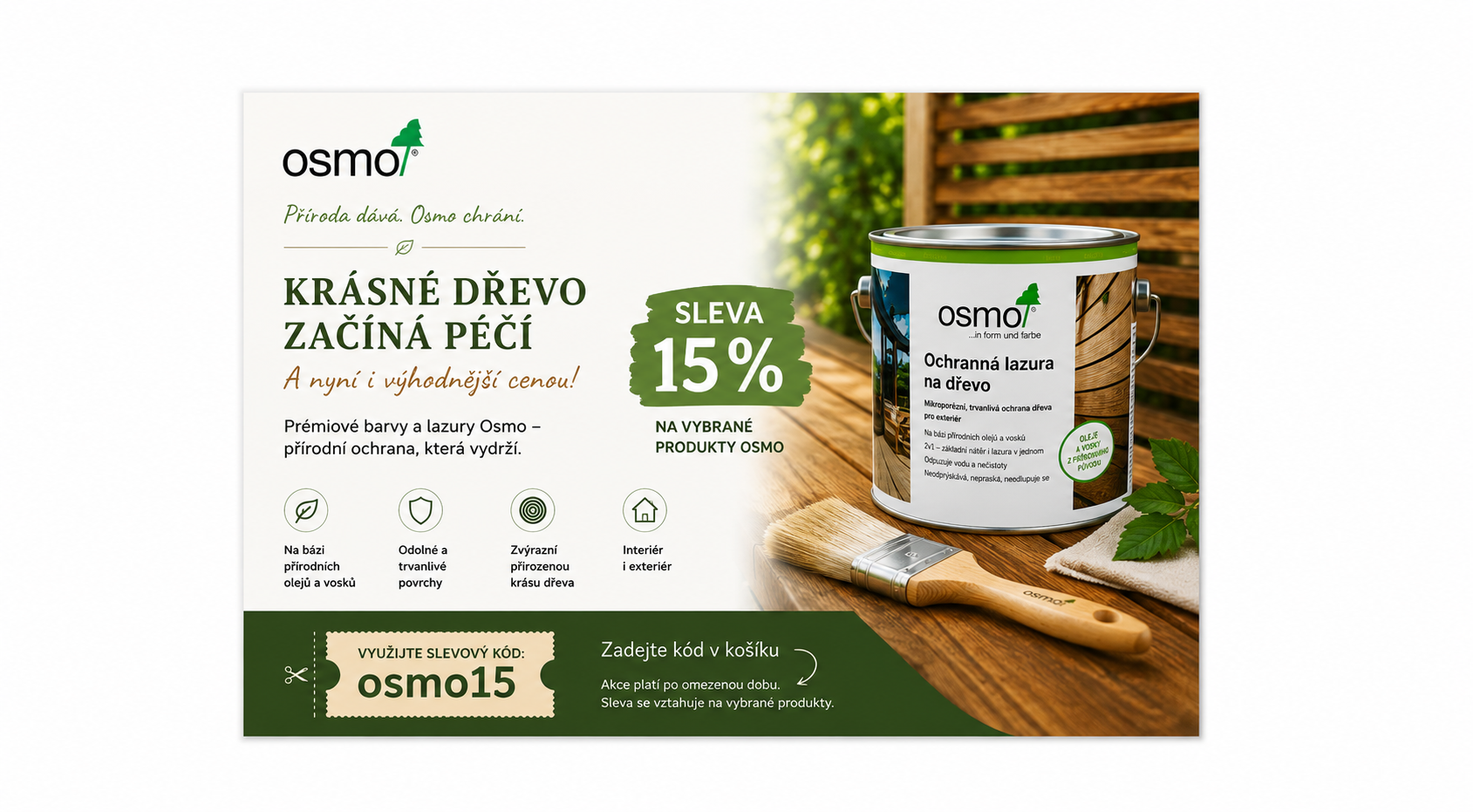 sleva 15 % v košíku po zadání kódu osmo15