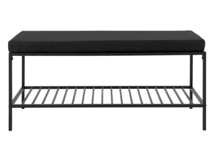 Lavice s polštářem a policí, černá, kov, 100x36x48,5 cm, Vita Bench