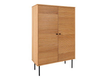Kyoto Highboard - Vysoká komůrka, 2 dveře, dubová dýha, přírodní, černé kovové nohy 80x40x130 cm (Barva přírodní)