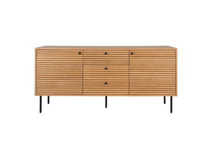 Příborník Kyoto - Příborník, 3 zásuvky, 2 dveře, dubová dýha, přírodní, černé kovové nohy 150x40x74 cm (Barva přírodní)