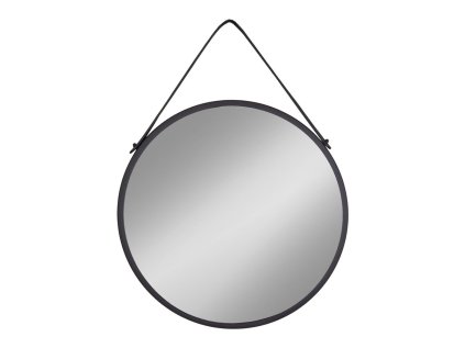 Nástěnné kulaté zrcadlo, ocel/umělá kůže, černé, ø60 cm, Trapani