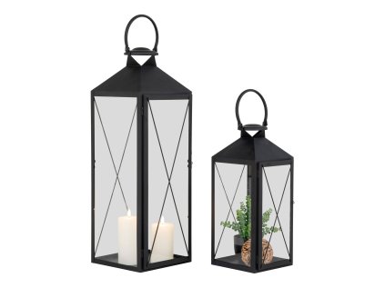 Sada 2 černých luceren, kov/sklo, 45/70 cm, Casa