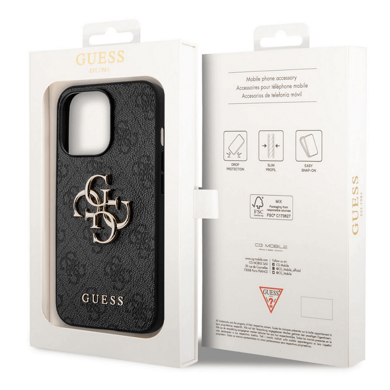 Ochranné púzdro Guess PU 4G Metal Logo iPhone 14 Pro Max - sivé