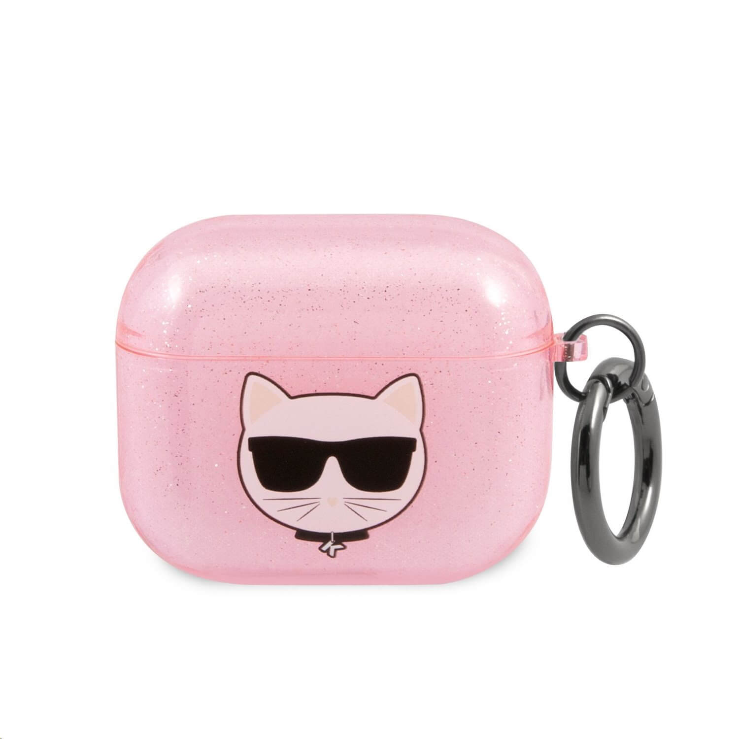 Karl Lagerfeld TPU Glitter Choupette Head Pouzdro pre Airpods 3 Pink