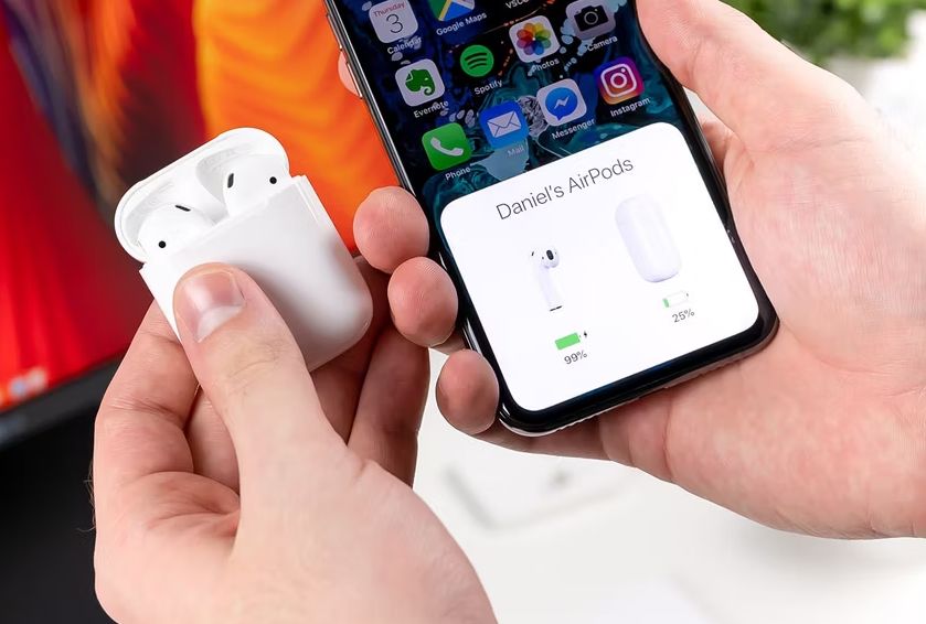 AirPods stav nabíjania zobrazený na iPhone