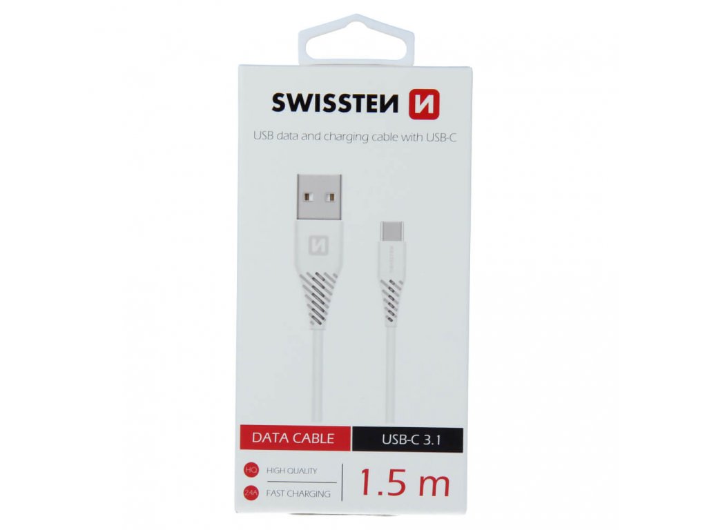 Dátový kábel Swissten  USB / USB-C 3.1 - biely 1,5 M (7mm)