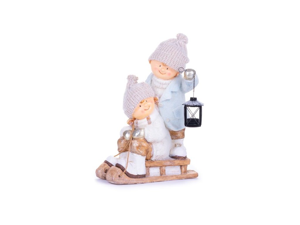 Postavička MagicHome Vianoce, Chlapček s dievčatkom na saniach, keramika,  34x24x46,5 cm | TVOJFON.sk ✓