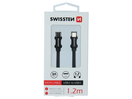 Textilný dátový kábel Swissten USB-C / USB-C 1,2 M - čierna