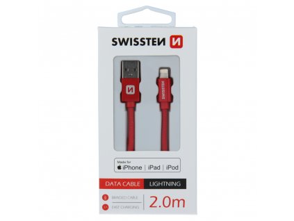 Textilný dátový kábel Swissten USB / LIGHTNING MFi 2,0 M  - červený