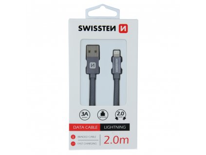 Textilný dátový kábel Swissten USB / LIGHTNING 2,0 M - šedý