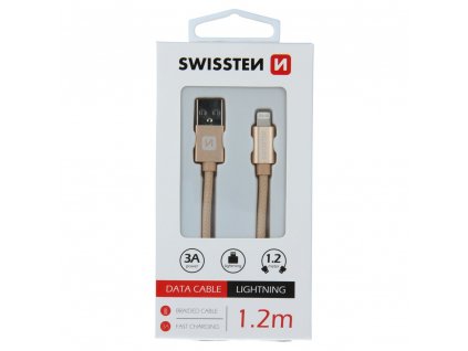 Textilný dátový kábel Swissten TEXTILE USB / LIGHTNING 1,2 M - zlatý