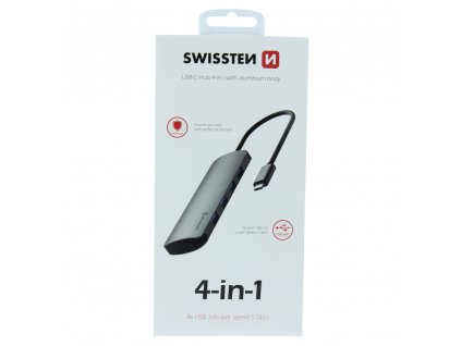 USB-C dokovacia stanica Swissten hub  4-IN-1 (4x USB 3.0) ALUMINIUM