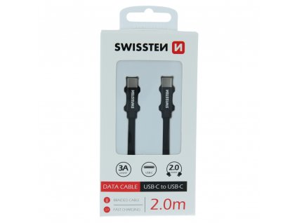 Textilný dátový kábel Swissten USB-C / USB-C 2,0 M - čierna