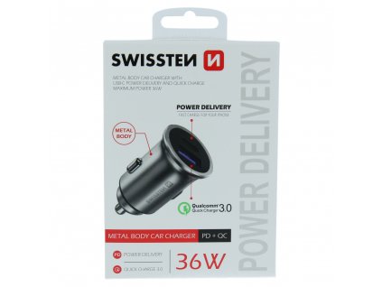 Adaptér do auta CL Swissten POWER DELIVERY Usb-C + Quick change 3.0 36w - strieborný