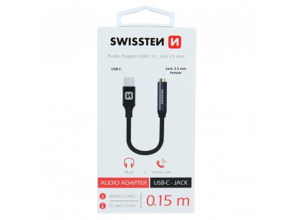 Audio redukcia Swissten Usb-C na 3,5 Jack (samica) 0,15m - čierny