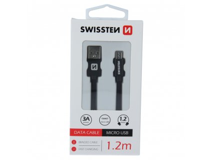 Textilný dátový kábel Swissten USB / MICRO USB 1,2 M - čierny