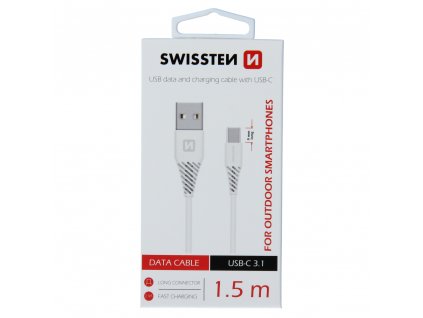 Dátový kábel Swissten  USB / USB-C 3.1 - biely 1,5 M (9mm)