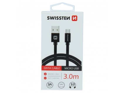 Textilný dátový kábel Swissten USB / MICRO USB 3,0 M - čierna
