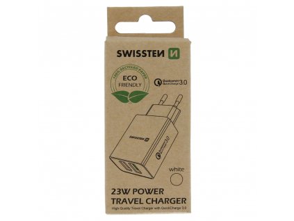 Sieťový adaptér Swissten 2x USB QC 3.0 + USB, 23W - biely (ECO)