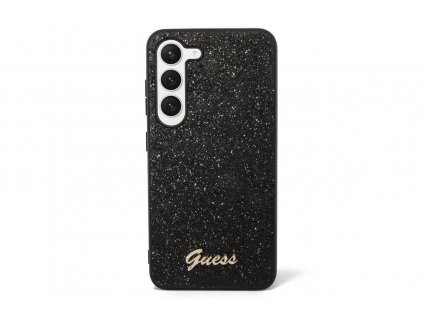 Zadné púzdro Guess PC TPU Glitter Flakes Metal Logo Samsung Galaxy S23 čierne zo zadu