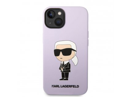 Ochranné púzdro Karl Lagerfeld Liquid Silicone Ikonik NFT iPhone 14 fialová zo zadu