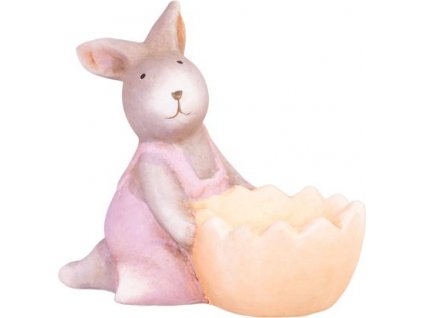 Dekorácia MagicHome, Zajačik ružový, terakota, veľkonočný, 12x7x10,5 cm