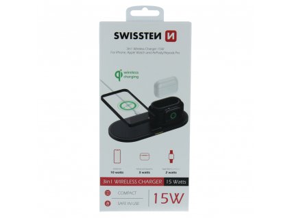 Bezdrôtová nabíjačka Swissten 3v1 - čierna
