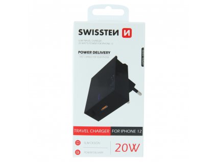 Sieťový adaptér Swissten POWER DELIVERY 20W pre iPhone  - čierny