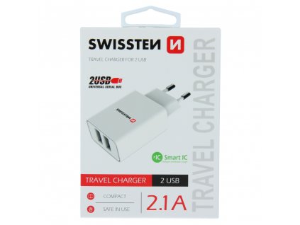 Sieťový adaptér Swissten SMART IC 2x USB 2,1A POWER - biely