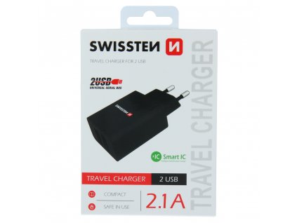 Sieťový adaptér Swissten SMART IC 2x USB 2,1A POWER - čierny