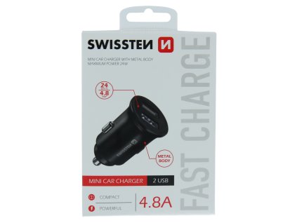 SWISSTEN CL ADAPTÉR 2x USB 4,8A METAL ČIERNY