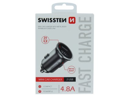 SWISSTEN CL ADAPTÉR 2× USB 4.8A METAL strieborná