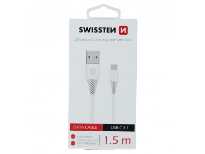 Dátový kábel Swissten  USB / USB-C 3.1 - biely 1,5 M (7mm)