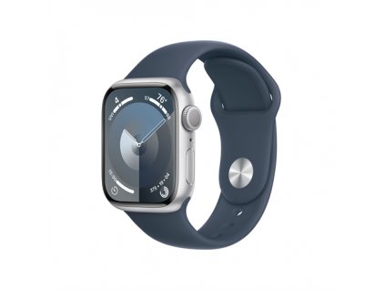 Apple Watch Series 9 GPS 41mm Silver Aluminium Case with Storm Blue Sport Band - M/L