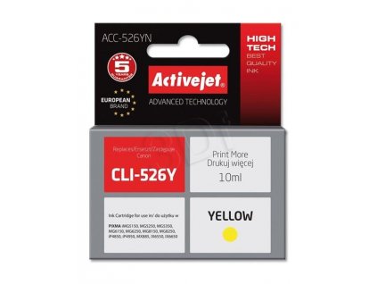 Atrament ActiveJet pre Canon CLI-526Y Yellow 10ml s chipom
