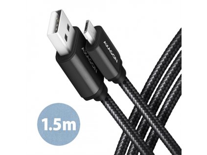 AXAGON BUMM-AM15AB, HQ kábel Micro USB <-> USB-A, 1.5 m, USB 2.0, 2,4 A, ALU, opletenie, čierny
