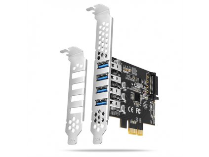 AXAGON PCEU-43RS, PCIe radič, 4x USB 3.2 Gen 1 port, 5 Gbps, napájanie z PCIe alebo SATA, SP & LP