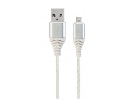 Kábel CABLEXPERT USB 2.0 AM na MicroUSB (AM/BM), 2m, opletený, bielo-strieborný, blister, PREMIUM QUALITY