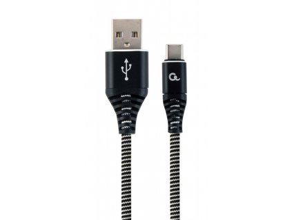 Kábel CABLEXPERT USB 2.0 AM na Type-C kábel (AM/CM), 1m, opletený, černo-biely, blister, PREMIUM QUALITY,