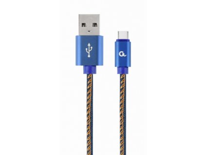 Kábel CABLEXPERT USB 2.0 AM na Type-C kábel (AM/CM), 1m, opletený, jeans, blister, PREMIUM QUALITY