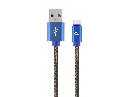 Kábel CABLEXPERT USB 2.0 AM na Type-C kábel (AM/CM), 2m, opletený, jeans, blister, PREMIUM QUALITY