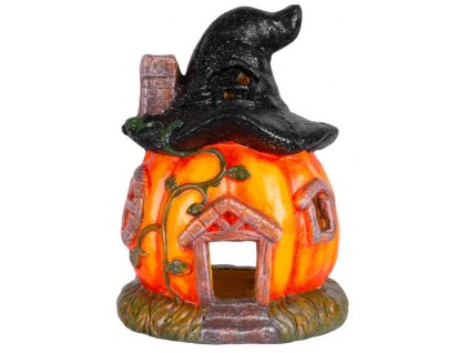 Jesenná dekorácia do záhrady MagicHome Nature, Tekvica, domček, s čiernym klobúkom