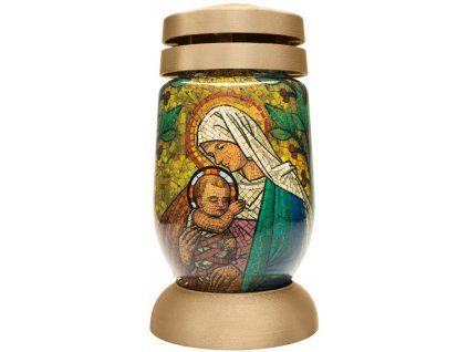 Kahanec Bolsius S03 3D Mária s Ježišom, vitráž, 22 cm, na hrob, s náplňou 36 h