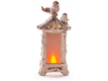 Dekorácia MagicHome Vianoce, Vtáci na kozube, 12 LED, 3xAAA, keramika, 21x15x44 cm