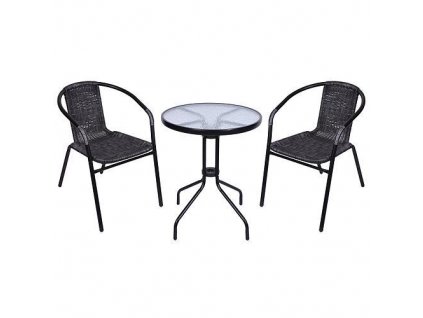 Set balkónový ALESIA, čierny/antracit, stôl 70x60 cm, 2x stolička 52x55x73 cm, oceľ