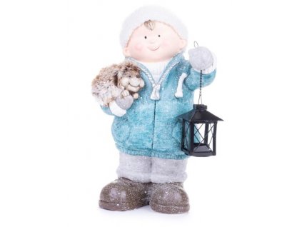 Postavička MagicHome Vianoce, Chlapček s lampášom a ježkom, keramika, 23x20x39,5 cm
