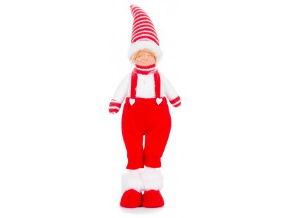 Postavička MagicHome Vianoce, Chlapček v nohaviciach, látkový, červeno-biely, 17x13x48 cm