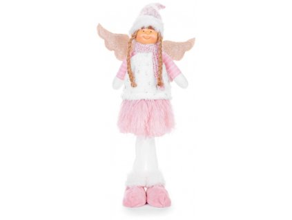 Postavička MagicHome Vianoce, Anjelik s ružovou sukňou, látkový, ružovo-biely, 29x13x59 cm