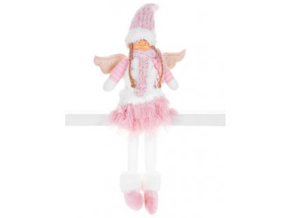 Postavička MagicHome Vianoce, Anjelik s ružovou krátkou sukňou, látkový, ružovo-biely, 23x12x59 cm