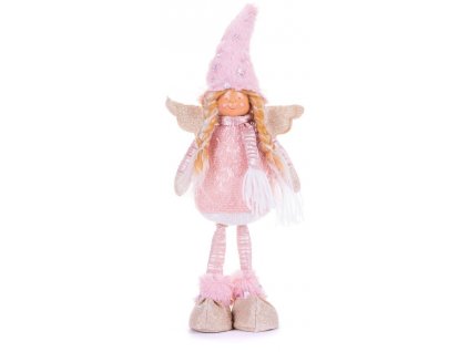 Postavička MagicHome Vianoce, Anjelik s blond vrkočmi, látkový, ružovo-hnedý, stojace, 17,50x10x44 cm